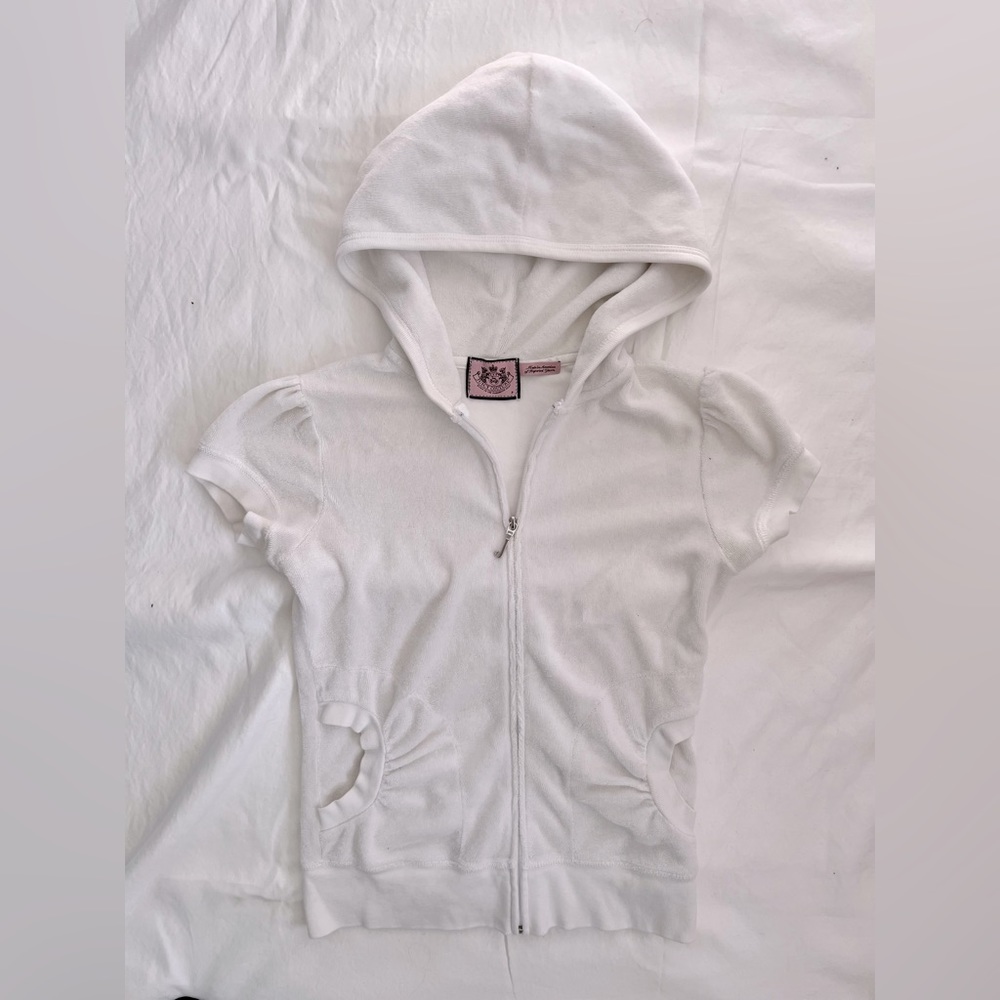 JUICY COUTURE SHORT SLEEVE HOODIE “TERRY” TRACK JACKET-WHT (SIZE PETITE)